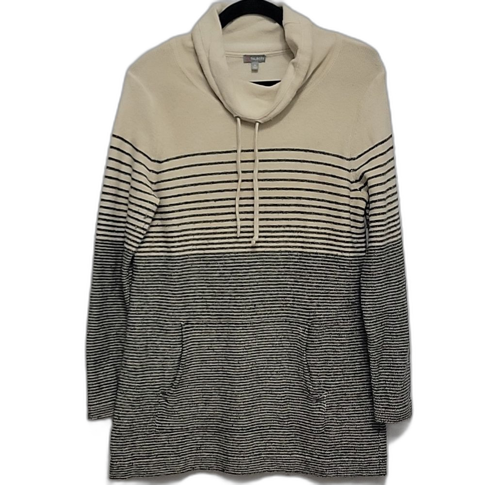 Talbots Cream and Black Cowl Neck Sweater